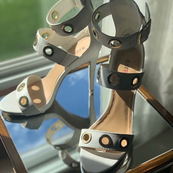 White/Gold Ankle Strap Heels - Picture 3 of 6